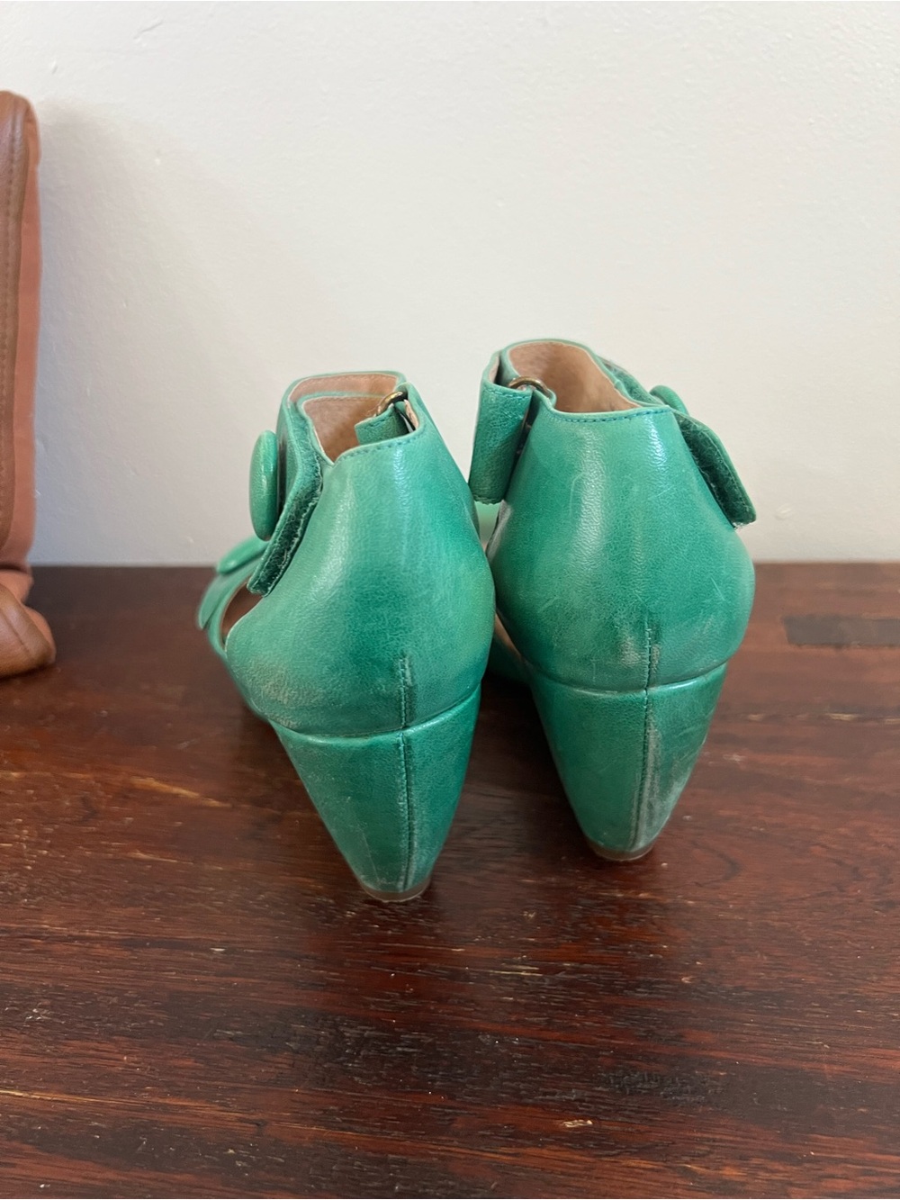 Miz Mooz Green Suede Cork Platform Wedge Sandals - Picture 7 of 8